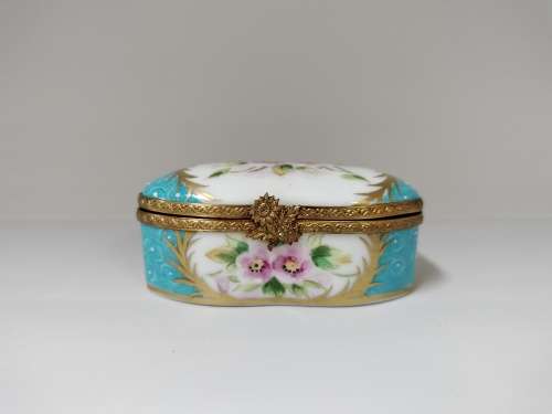 Rare French Limoge Peint Mein Turquoise Pill Box