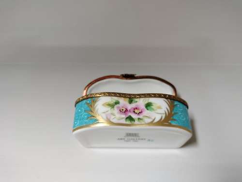 Rare French Limoge Peint Mein Turquoise Pill Box