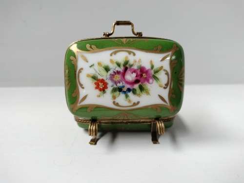 French Limoge Peint Mein Footed Trinket Box Green
