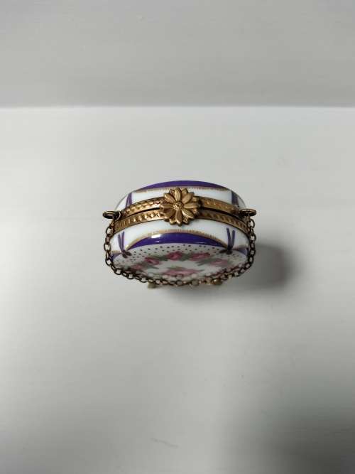 Footed French Limoge Blue Trinket Box