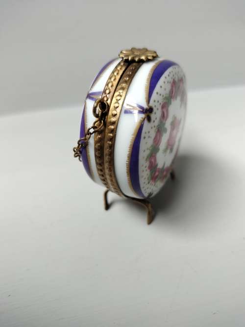 Footed French Limoge Blue Trinket Box