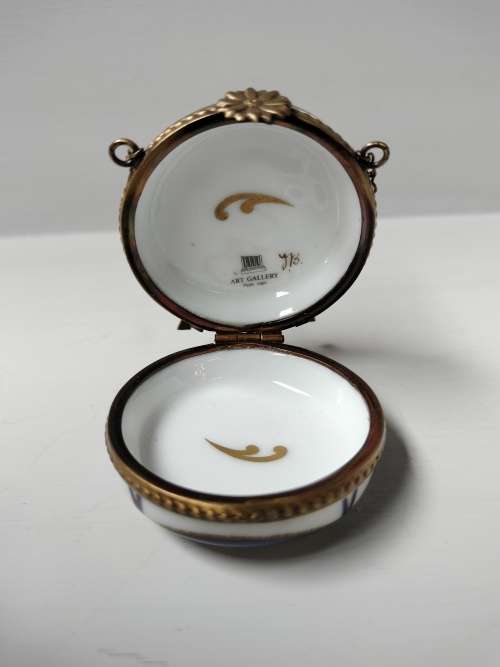 Footed French Limoge Blue Trinket Box