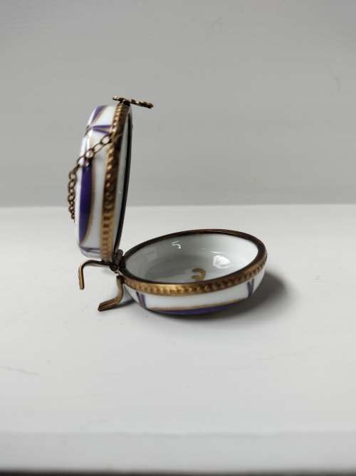 Footed French Limoge Blue Trinket Box