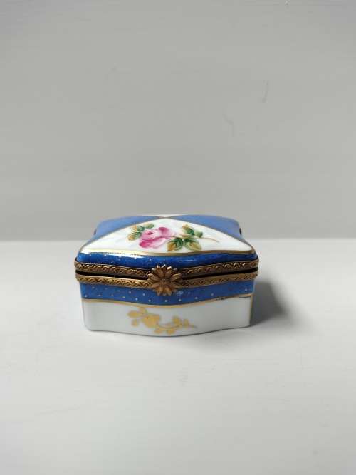 Vintage French Limoge Peint Mein Blue Trinket Box