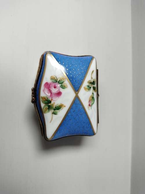 Vintage French Limoge Peint Mein Blue Trinket Box
