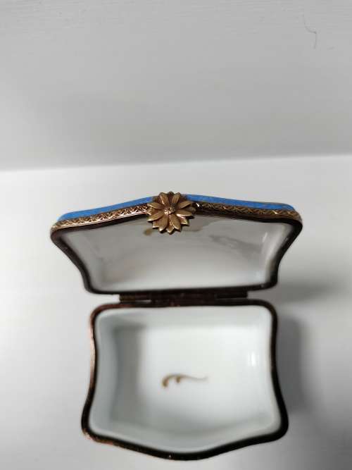 Vintage French Limoge Peint Mein Blue Trinket Box