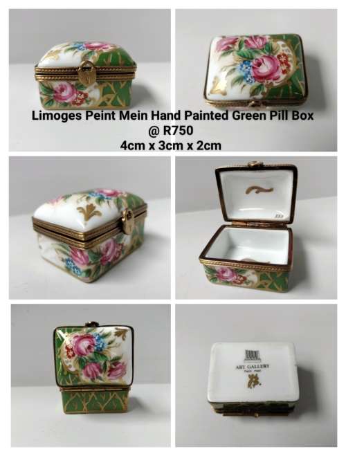 Limoge Hand Painted Green Pill Box