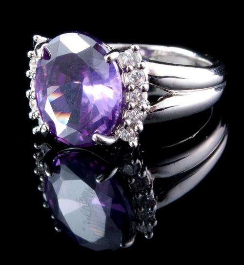 5ct Stunning Purple Quartz and CZ, Sterling Silver Ring