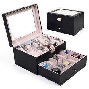 New Luxury Leather Watch 20 Grid / Slot Box Storage Display Watch Case