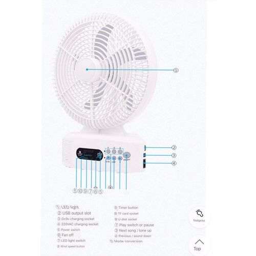 12 Inch Rechargeable Solar Powered Fan with built in bluetooth speaker ****SOLAR POWERED*****