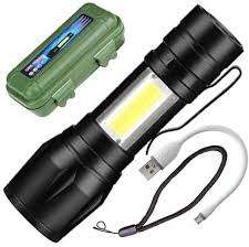 Powerful Rechargeable Led USB Flashlight Torch Light with Side Cob Light