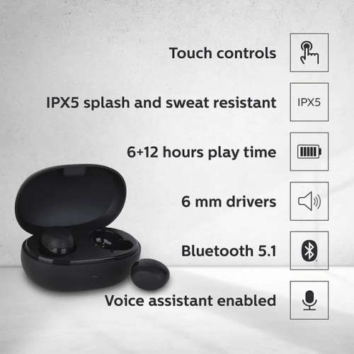 Philips True Wireless In Ear Headphones TAT1235 (Black)