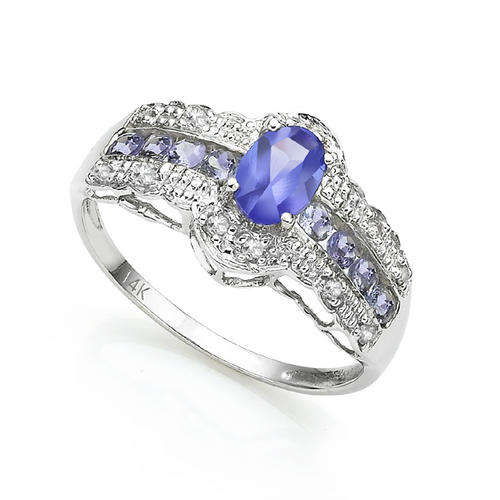 FINE 14KT WHITE GOLD TANZANITE AND DIAMOND RING