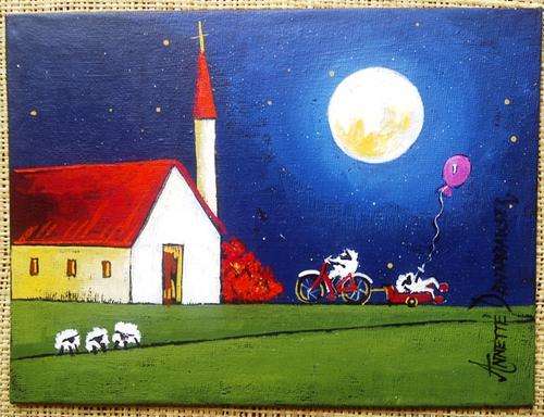 AD1564 Red Wagon by Annette Dannhauser 150mmx200mm on canvas board