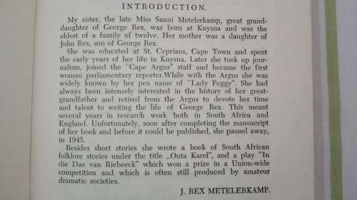 GEORGE REX OF KNYSNA The Authentic Story SANNI METELERKAMP H/Cover