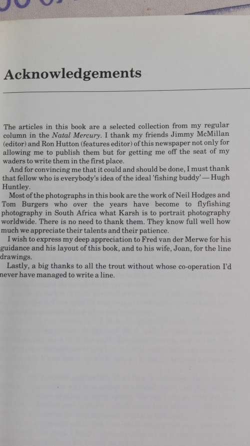 MY WAY WITH A TROUT by TOM SUTCLIFFE Reflections of a South African flyfisherman ( fly fishing )