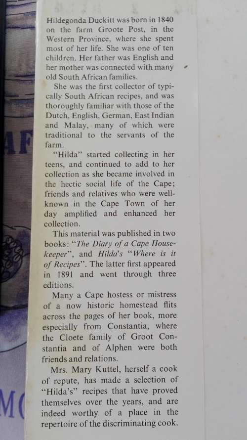 HILDEGONDA DUCKITT'S BOOK OF RECIPES ( Brief Biography and Traditional Recipes )