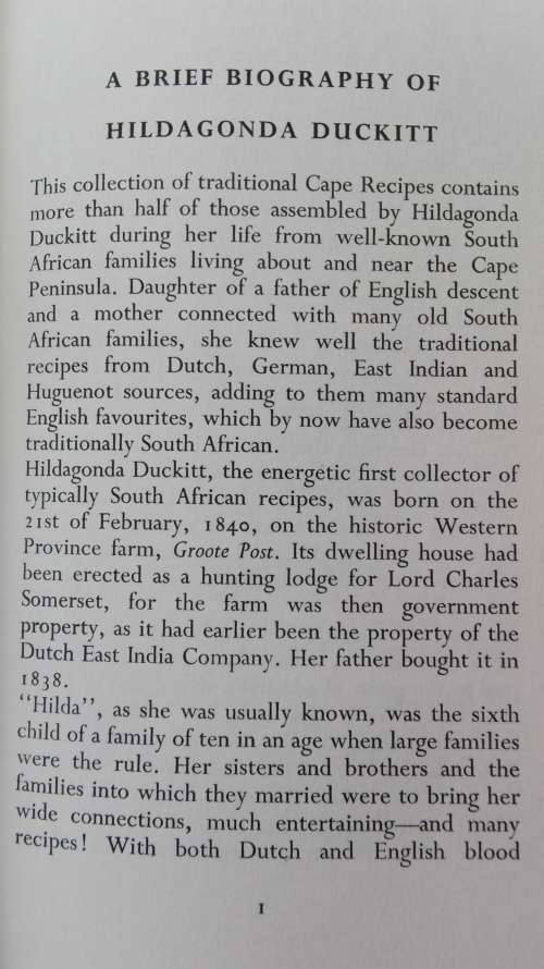 HILDEGONDA DUCKITT'S BOOK OF RECIPES ( Brief Biography and Traditional Recipes )
