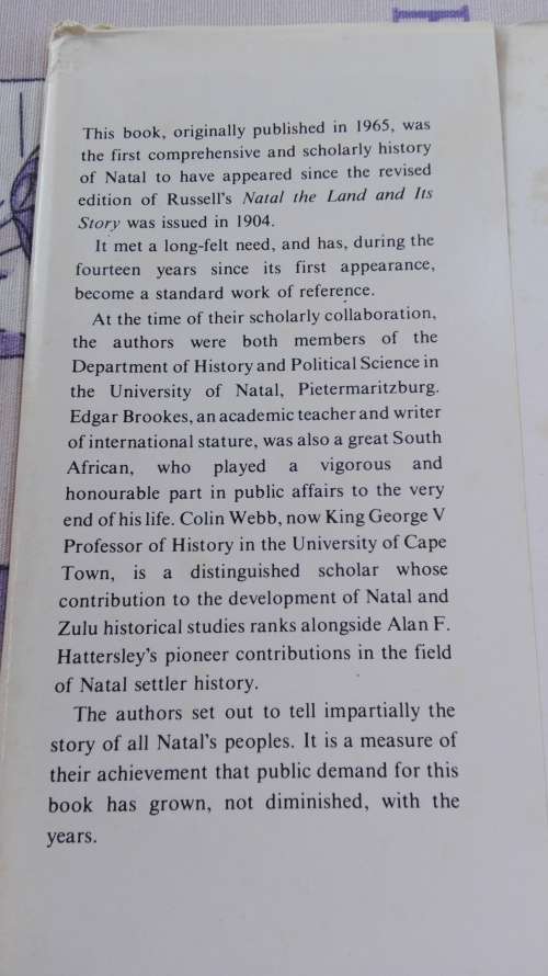 A HISTORY OF NATAL EDGAR H BROOKES and COLIN DE B WEBB