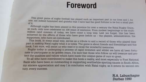NATAL 100 Centenary of Natal Rugby Union Reg Sweet