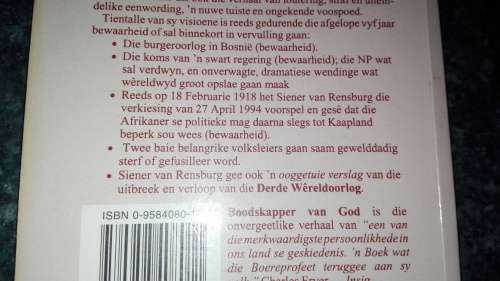 SIENER van RENSBURG BOODSKAPPER VAN GOD ADRIAAN SNYMAN