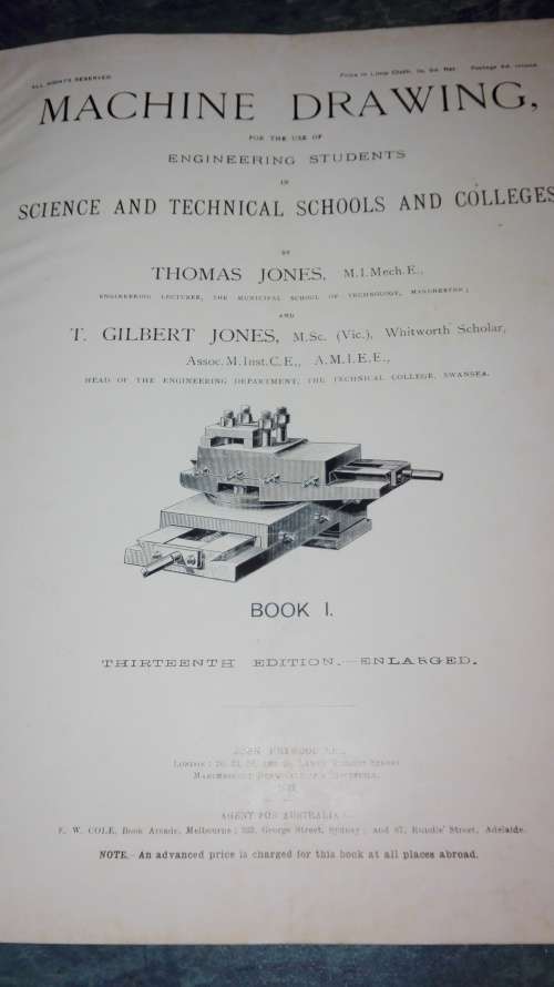 MACHINE DRAWING  Book 1  13th Edition  Enlarged  T Jones ; T G Jones 1912