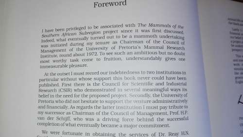 THE MAMMALS OF THE SOUTHERN AFRICAN SUBREGION BY REAY H N SMITHERS First Edition 1983