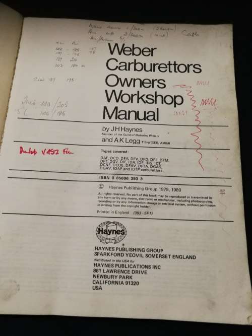 WEBER CARBURETTORS HEYNES OWNERS WORKSHOP MANUAL No, 393