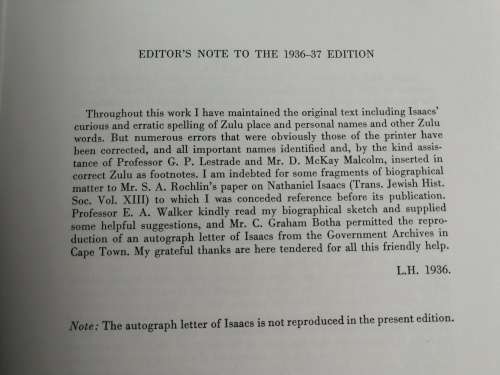 TRAVELS and ADVENTURE in EASTERN AFRICA (Natal ) Nathaniel Isaacs Limited Edition