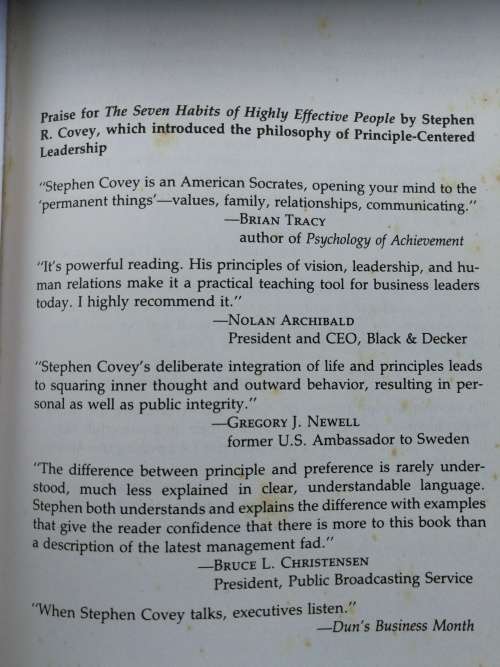 PRINCIPLE CENTERED LEADERSHIP STEPHEN R COVEY A Philosophy for Life and Success in Business