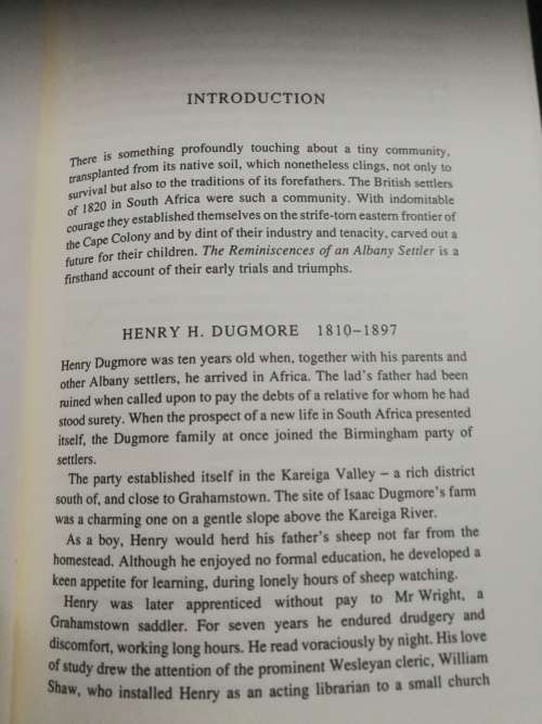 THE REMINISCENCES of ALBANY SETTLER H H DUGMORE  Introduction and Notes by Grant Chistison settlers