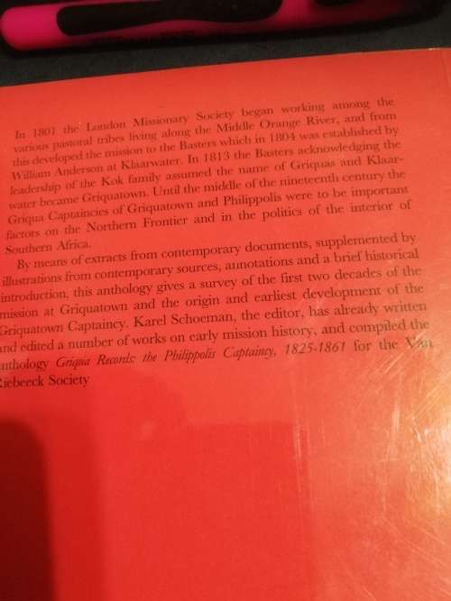 THE MISSION AT GRIQUATOWN 1801 - 1821 Edited by KAREL SCHOEMAN an anthology