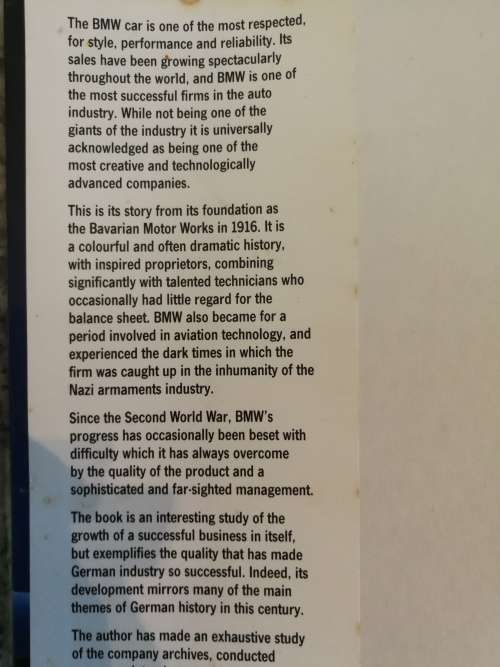 THE BMW STORY A Company in its Time by HORST MONNICH Motor Cars 588  pages  Note description