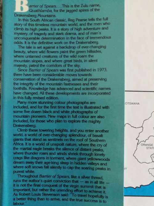 BARRIER OF SPEARS DRAMA OF THE DRAKENSBERG R O PEARSE New Edition with James Byrom ( Mountains )