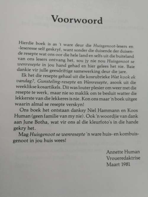 DIE OMNIBUS HUISGENOOT WENRESEPTE ANNETTE HUMAN   ( Afrikaans Hardeband  )