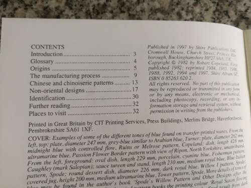 BLUE and WHITE TRANSFER PRINTED POTTERY ROBERT COPELAND Shire Album 97