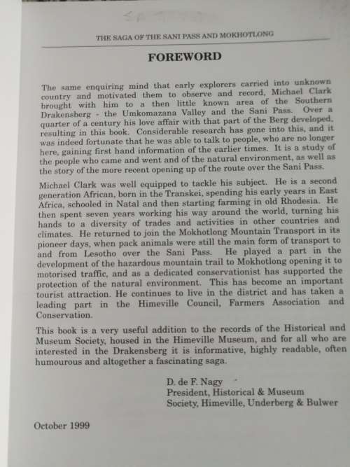 THE SAGE OF THE SANI PASS and MOKHOTLONG by MICHAEL CLARK ( Drakensberg - like new  )