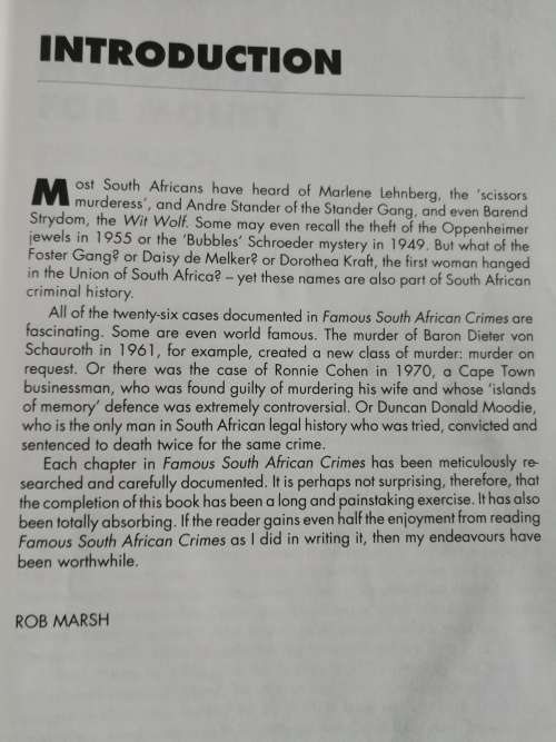 FAMOUS SOUTH AFRICAN CRIMES ROB MARSH 1991