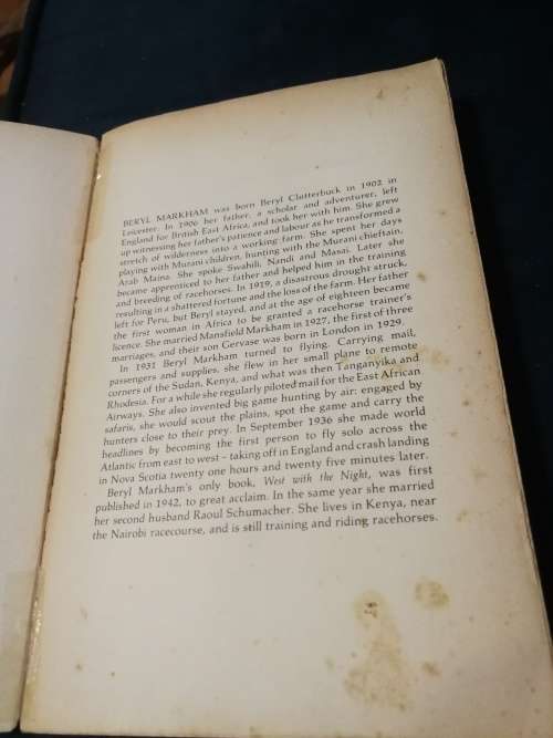 Reserved for Leslea BERYL MARKHAM WEST WITH THE NIGHT