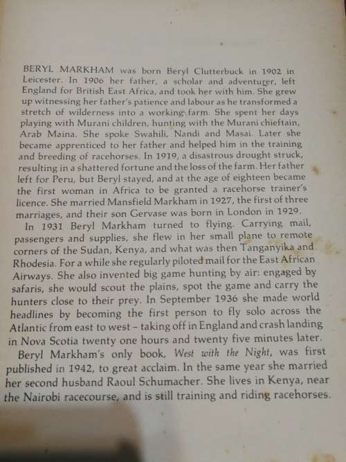 Reserved for Leslea BERYL MARKHAM WEST WITH THE NIGHT