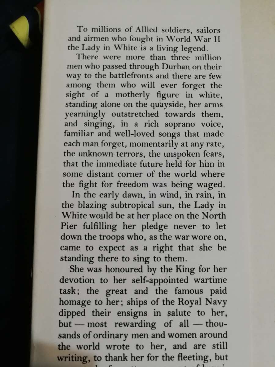 DURBAN South Africa WW2 LADY who sang to the Troops PERLA SIEDLE GIBSON LADY IN WHITE