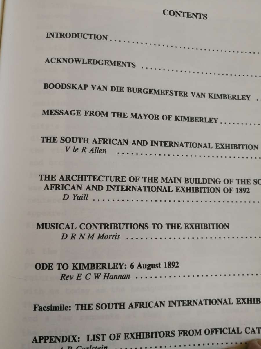 Reserved for Ronnie THE 1892 SOUTH AFRICAN & INTERNATIONAL EXHIBITION KIMBERLEY 1992