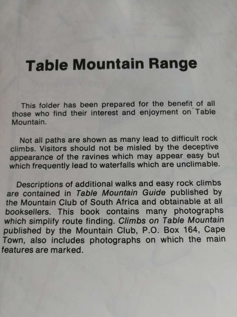 Map GUIDE TABLE MOUNTAIN & MUIZENBERG KALK BAY Range Map Cape Peninsula Fire Protection 1974 Eng Afr