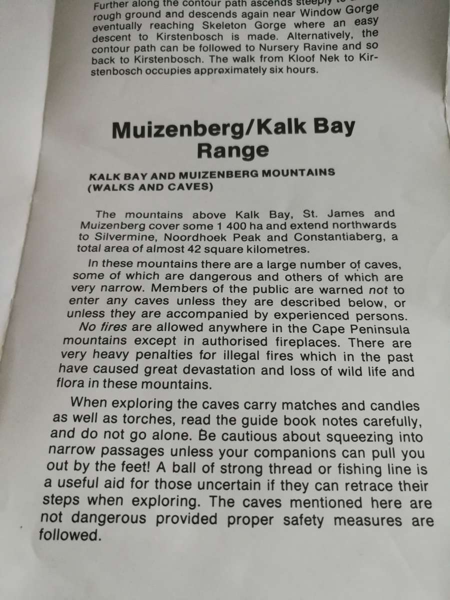 Map GUIDE TABLE MOUNTAIN & MUIZENBERG KALK BAY Range Map Cape Peninsula Fire Protection 1974 Eng Afr