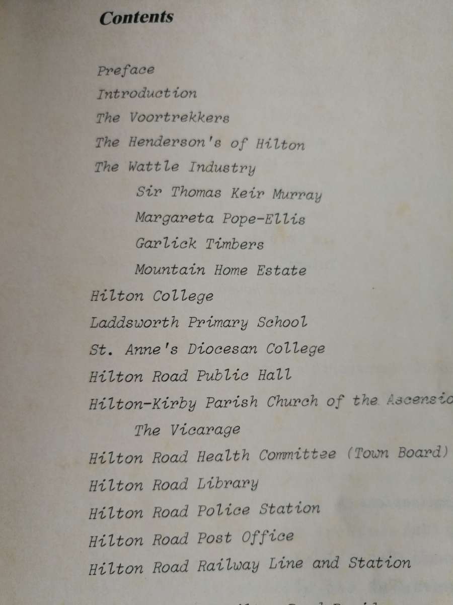 THE STORY OF HILTON ROAD VILLAGE J HOEPFI C LAKE M LAKE near Pietermaritzburg KZN Midlands history )