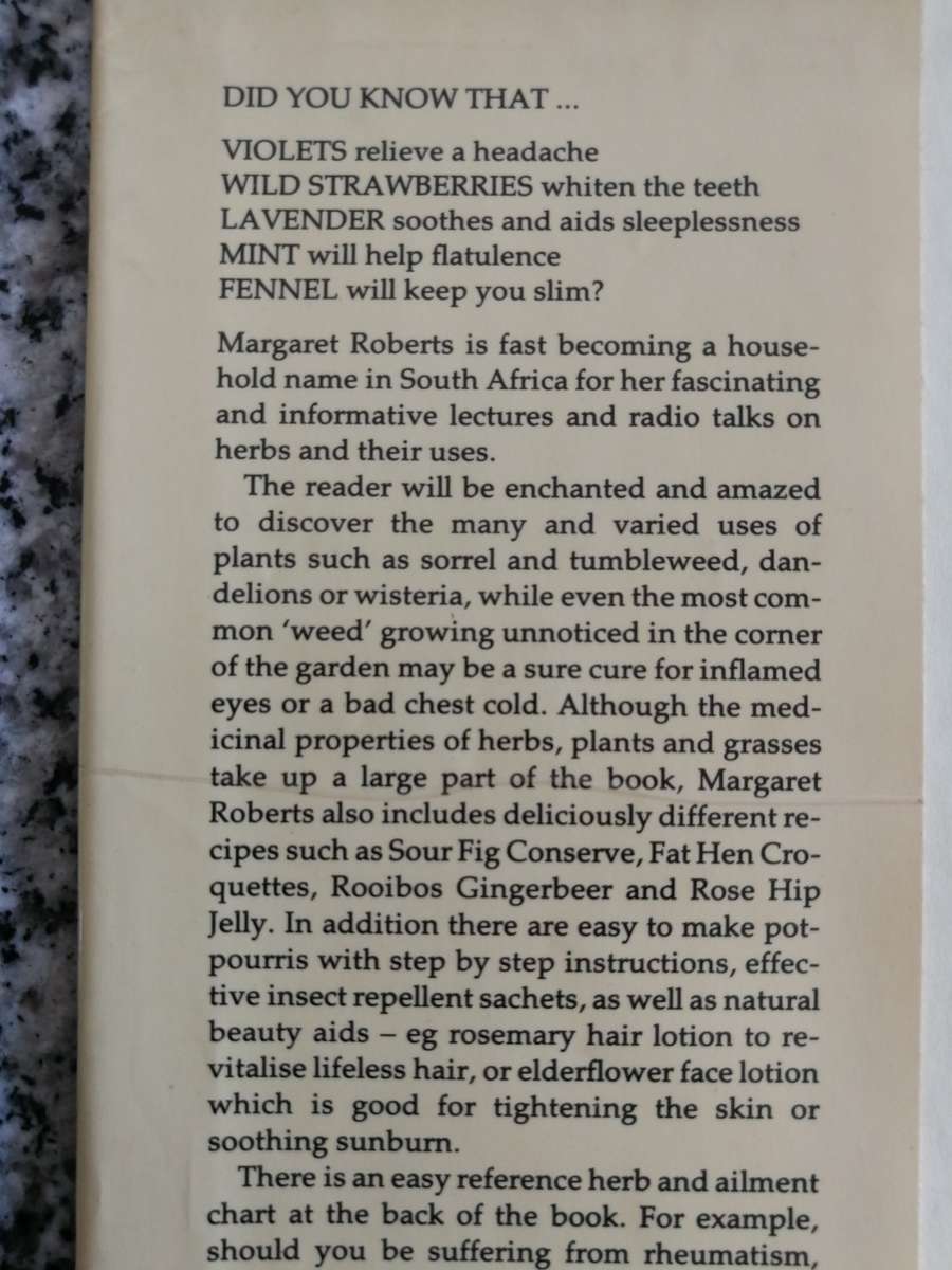 MARGARET ROBERTS BOOK OF HERBS THE MEDICINAL and CULINARY USES OF HERBS in SOUTH AFRICA