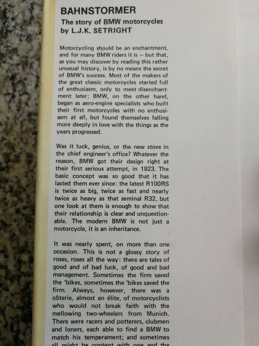 THE STORY OF BMW MOTORCYCLES BAHNSTORMER L J K SETRIGHT motor cycles