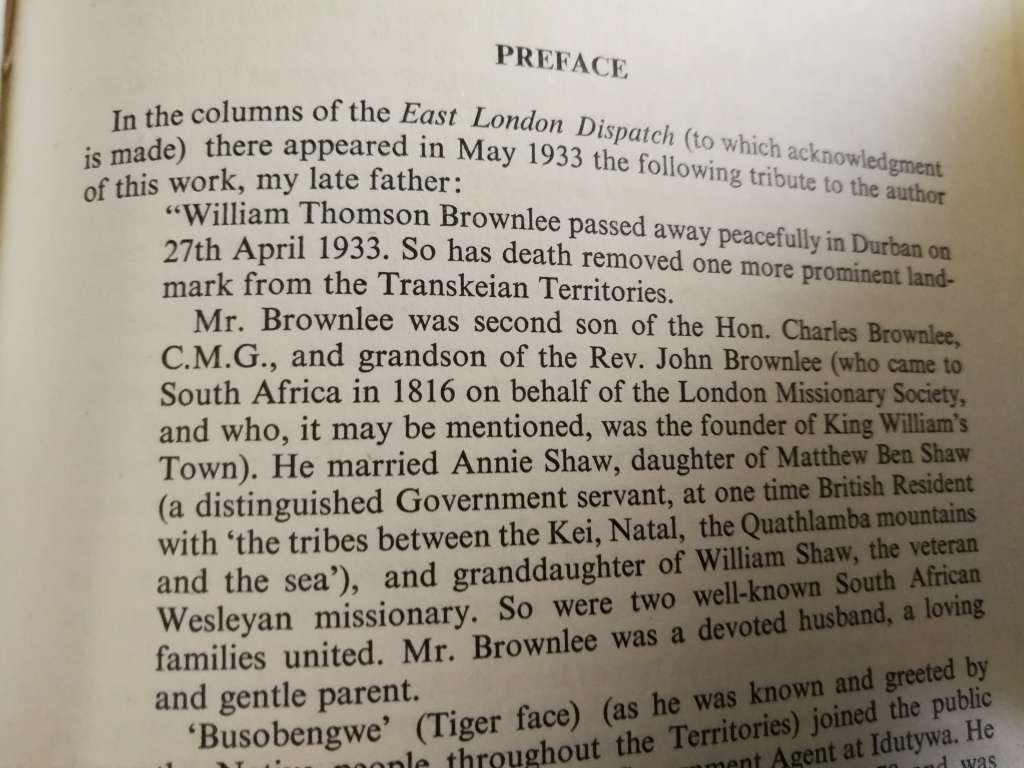 REMINISCENCES OF A TRANSKEIAN W T BROWNLEE