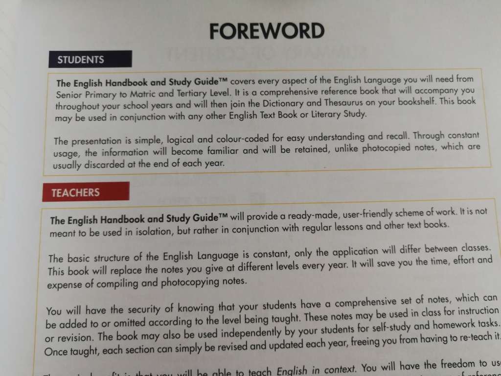 ENGLISH HANDBOOK and STUDY GUIDE A Comprehensive English Reference Book Senior Primary to Matric