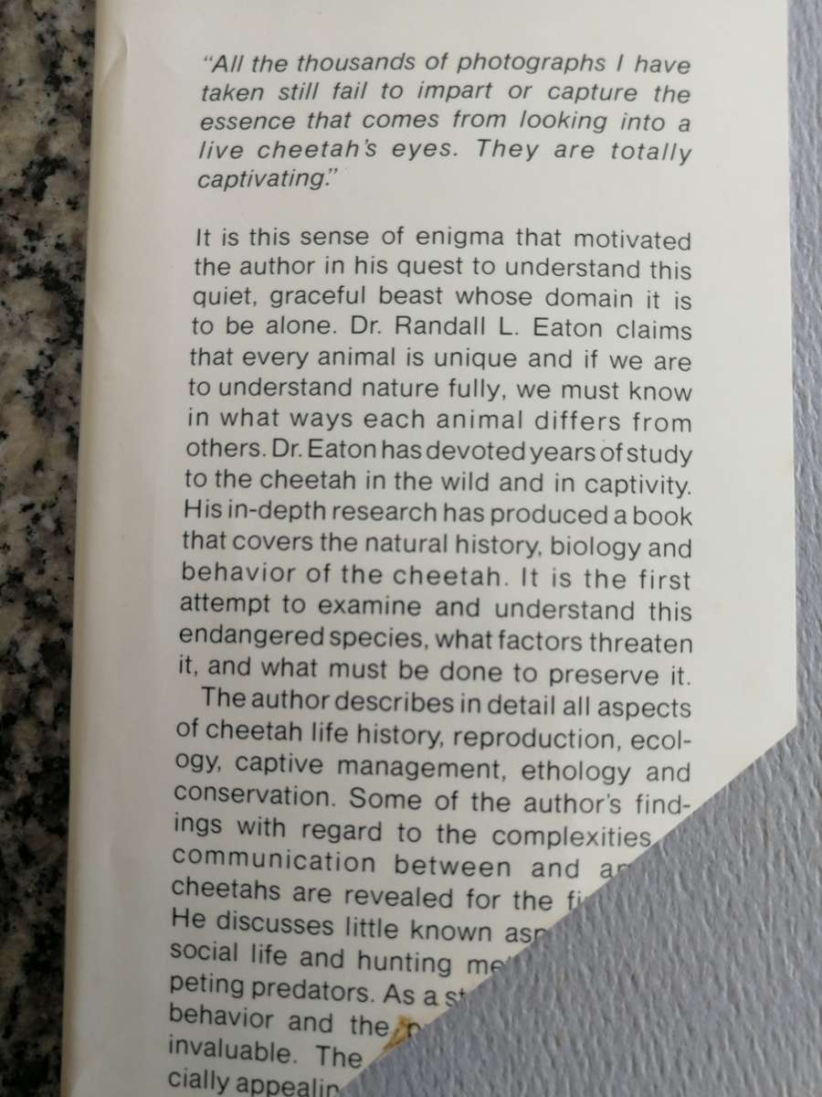 THE CHEETAH Biology Ecology & Behavior of an Endangered Species RANDALL L EATON   wildlife mammals